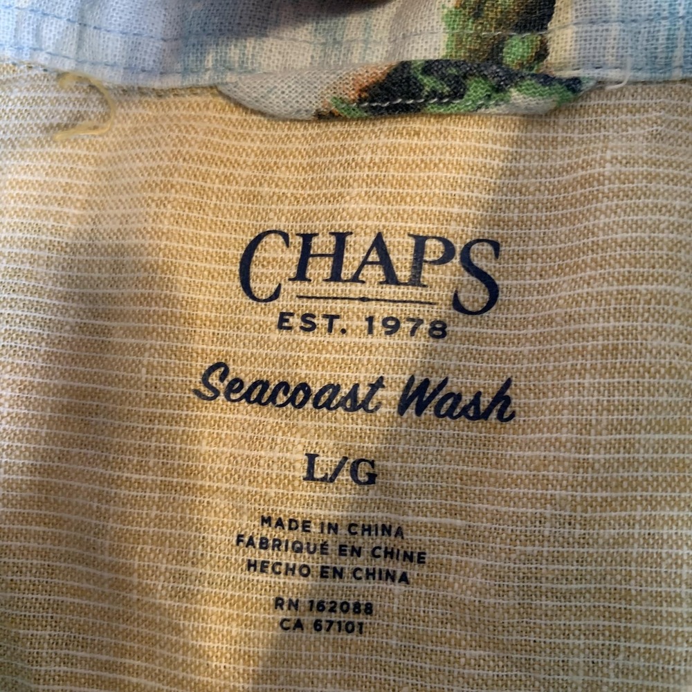 Chaps Shirt Mens Large Blue Floral Hawaiian Seacoast Wash Linen Rayon Button‎ Up - Picture 3 of 9